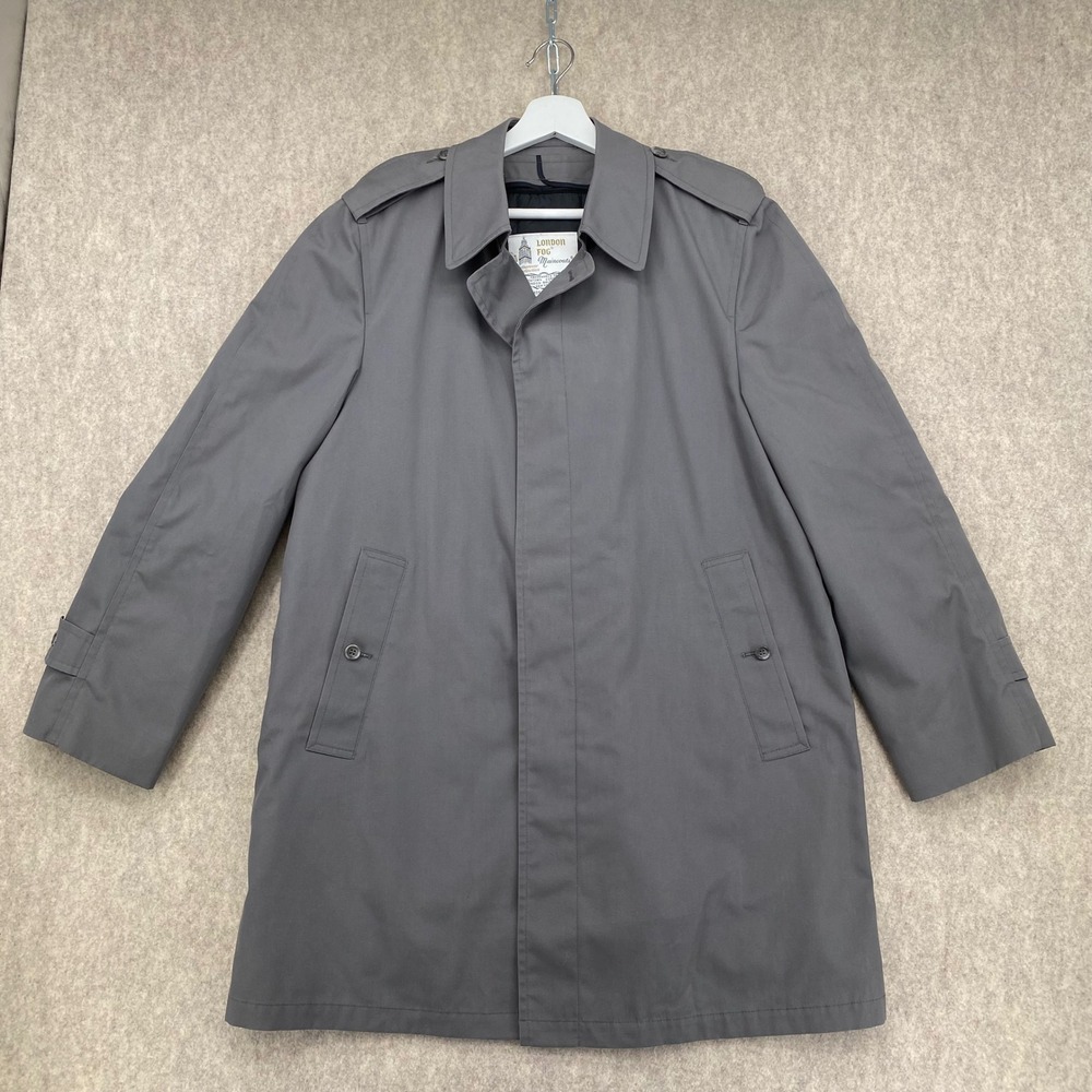 Vintage London Fog Maincoats Gray Trench Coat with Zip Out Liner Mens 40 Reg USA